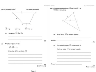 Vectors exam questions - foundation