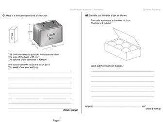 Volume exam questions - foundation
