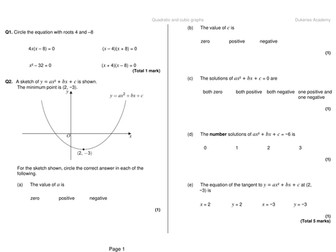 Quadratic and cubic graphs exam questions higher and foundation