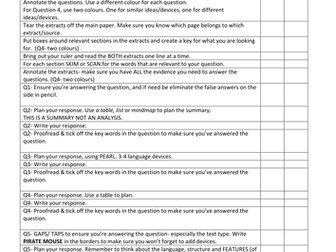 AQA English Language Paper 2- Procedure and Timings- Guide and Worksheet
