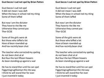 AQA Unseen Poetry - analysing Brian Patten's 'Gust becos i cud not spel'