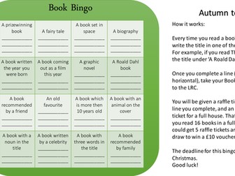 Book Bingo whole school reading incentive