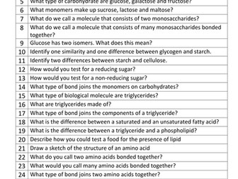 A Level Biology Revision Questions