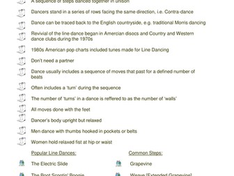 American Line Dancing Reference Sheet for GCSE Music