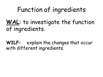 Cake function of ingredients investigation