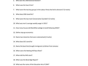 Knowledge test Britain 1939-1964