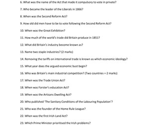 Knowledge quiz Britain 1851-1886