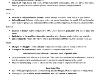 (I)GCSE Globalisation and Development Notes