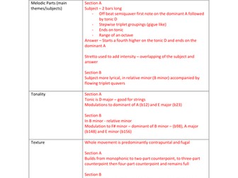 Brandenburg Concerto Set work revision sheet and Key Words