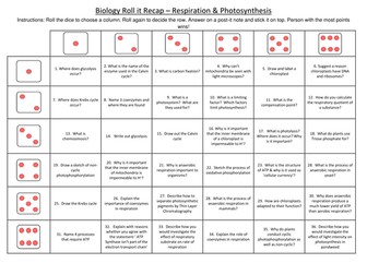 OCR A level Biology Photosynthesis & respiration revision activity