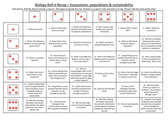 OCR A level Biology Ecosystems, Populations and Sustainability revision activity