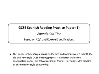 GCSE Spanish  - 1 Short Foundation Reading Paper and Answers