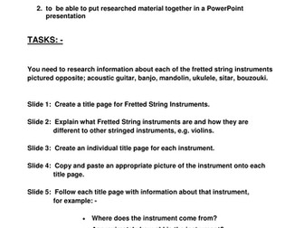 COVER WORK KS3/4  MUSIC - FRETTED STRING INSTRUMENTS
