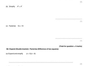 GCSE Maths Higher Exam Practise Questions on Algebra - One Question Per Topic