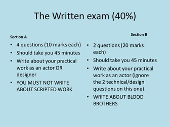 AQA Drama GCSE- preparation for exam on 'Blood Brothers'