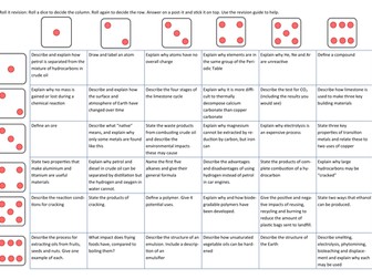 AQA C1 - "Roll it revision" (Summary questions with dice)