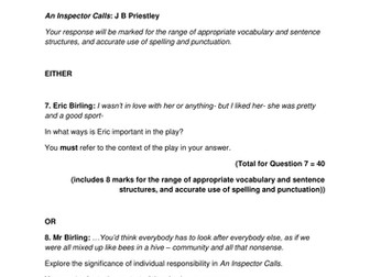 EDEXCEL English Literature - Paper 1: An Inspector Calls (sample question)