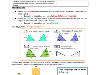 Congruence and Similarity Topic Overview Sheet