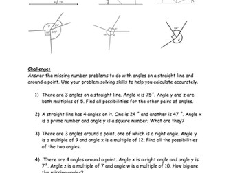 Calculate the missing angles - straight line and full turn - word problems KS2 Year 5 / 6