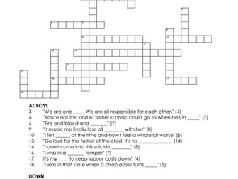 'An Inspector Calls' Crossword (with Differentiated Key Word Bank)