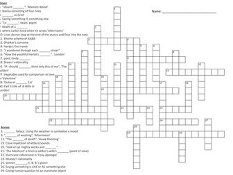 Post-1789 Poetry Anthology Crossword