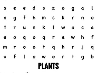 Science Wordsearch. Plants