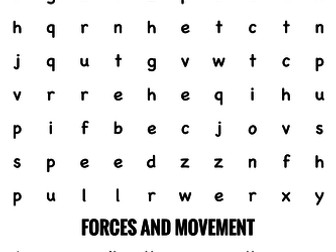 Science Wordsearch. Forces and movement
