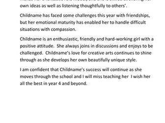 Reports General Comments template