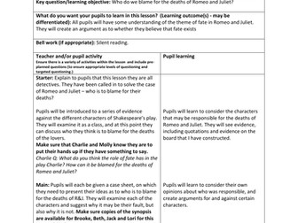 Who is to blame? Romeo and Juliet lesson