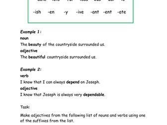 Use suffixes to transform nouns and verbs into adjectives
