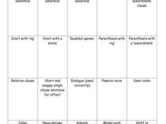 Writing Bingo Checklist