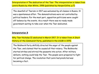 AQA Russian Revolution source assessment