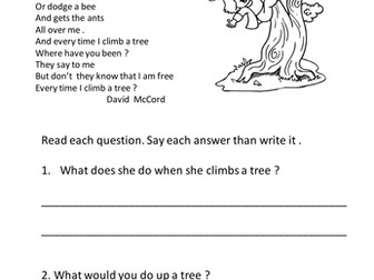 Rhyming words poem with comprehension