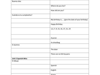 Mira 1, 2, 3 Spanish REVISION BOOKLET