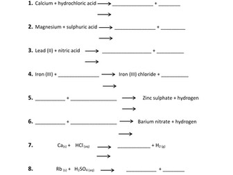 Acid and metals chemical equations