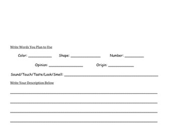 Descriptive Writing - Grade 5 - Worksheet 3