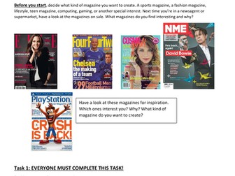 English homework task - lasts a full half term, create a magazine of choice