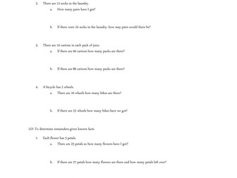 Y2 division problems expected and greater depth with remainders