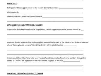 Writing Frame for Comparison of Ozymandias and London