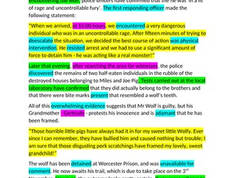 The True Story Of The Three Little Pigs - Newspaper report example with highlighted features