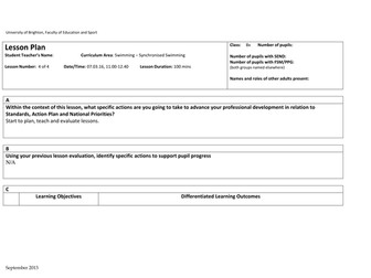 Synchronised Swimming Lesson Plan