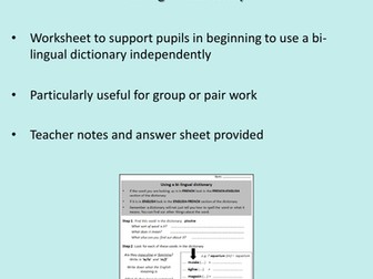 KS2 French Dictionary Activity - staged introduction to using a using a bi-lingual dictionary