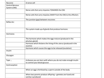 AQA Combined Science GCSE - Biology 2 Revision Dictionary, tarsia puzzle and crossword