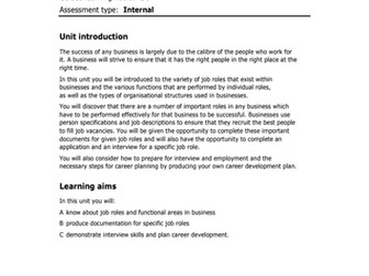 BTEC Business Studies unit 8 student booklet - Recruitment, selection and employment