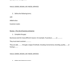 Edexcel Business Studies - Role of Business enterprise