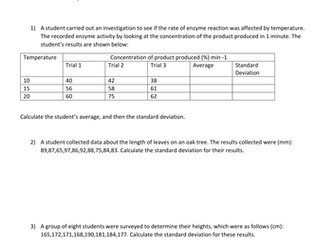 Standard Deviation, Percentages and Biodiversity index