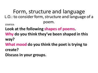 An interesting way of looking at the form, structure and language of a poem.