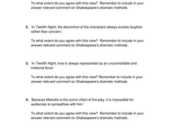 AQA A-Level Literature B Paper 1 Aspects of Comedy Section B Exam Questions on Twelfth Night