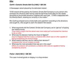 Contract law key cases Offer & Acceptance