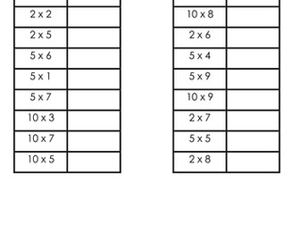 Times Table Challenges 2x, 5x, 10x